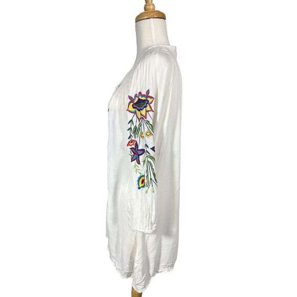 Embroidered Floral BOHO Peasant Tunic Blouse Tassels Sz S - Picture 3 of 6